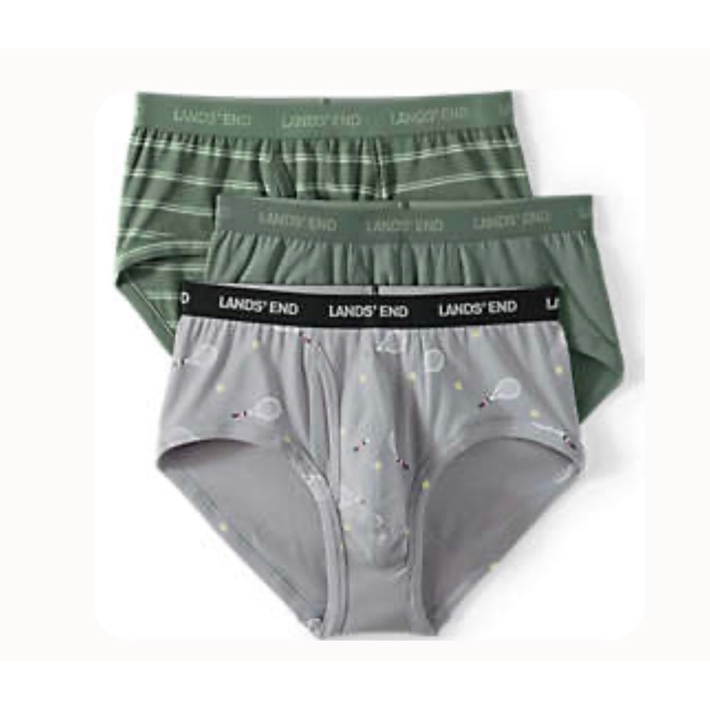 NEW Lands End Mens Comfort Knit Brief 3 Pack Green Gray Tennis 4XL Stretch Comfy